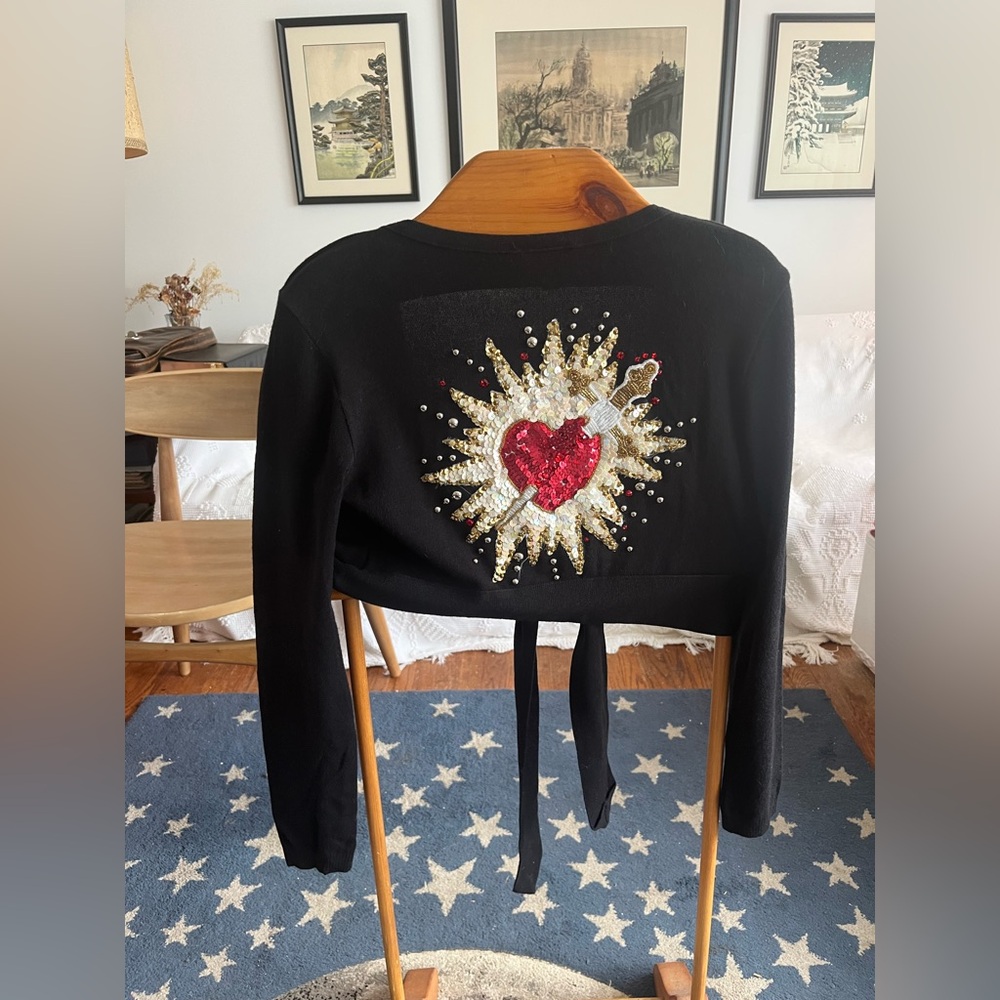 Bling back! sequin Sweater wrap shrug bolero BEJEWELED SUSAN PIXEL TATTOO HEART